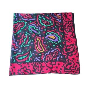 Vintage VERA SQUARE SCARF Woven Fabric RED/BLACK/GREEN PURPLE Paisley Abstract